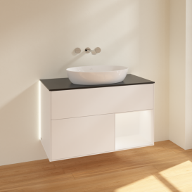 Тумба под раковину Villeroy & Boch Finion 100х50,1 см с подсветкой МДФ белый матовый лак/стекло черное матовое GA22MTMT