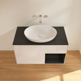 Тумба под раковину Villeroy & Boch Finion 100х50,1 см с подсветкой МДФ глянцевый белый лак/стекло черное матовое GA22PDGF