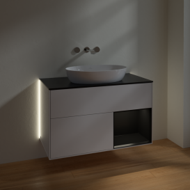 Тумба под раковину Villeroy & Boch Finion 100х50,1 см с подсветкой МДФ глянцевый белый лак/стекло черное матовое GA22PDGF