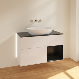 Тумба под раковину Villeroy & Boch Finion 100х50,1 см с подсветкой МДФ глянцевый белый лак/стекло черное матовое GA22PDGF