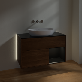 Тумба под раковину Villeroy & Boch Finion 100х50,1 см с подсветкой МДФ шпон грецкого ореха/стекло черное матовое GA22PDGN