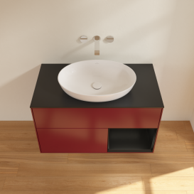 Тумба под раковину Villeroy & Boch Finion 100х50,1 см с подсветкой МДФ пион матовый лак/стекло черное матовое GA22PDHB