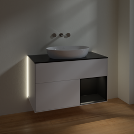 Тумба под раковину Villeroy & Boch Finion 100х50,1 см с подсветкой МДФ белый матовый лак/стекло черное матовое GA22PDMT