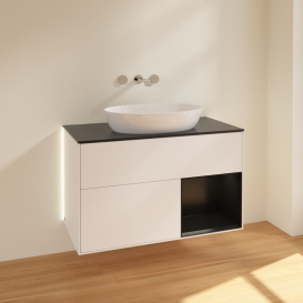 Тумба под раковину Villeroy & Boch Finion 100х50,1 см с подсветкой МДФ белый матовый лак/стекло черное матовое GA22PDMT