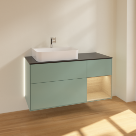 Тумба под раковину Villeroy & Boch Finion 120х50,1 см с подсветкой МДФ оливковый матовый лак/стекло черное матовое G152PCGM