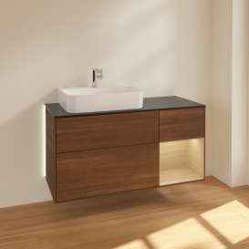 Тумба под раковину Villeroy & Boch Finion 120х50,1 см с подсветкой МДФ шпон грецкого ореха/стекло черное матовое G152PCGN