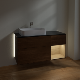 Тумба под раковину Villeroy & Boch Finion 120х50,1 см с подсветкой МДФ шпон грецкого ореха/стекло черное матовое G152PCGN