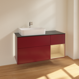 Тумба под раковину Villeroy & Boch Finion 120х50,1 см с подсветкой МДФ пион матовый лак/стекло черное матовое G152PCHB