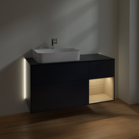 Тумба под раковину Villeroy & Boch Finion 120х50,1 см с подсветкой МДФ темно-синий матовый лак/стекло черное матовое G152PCHG