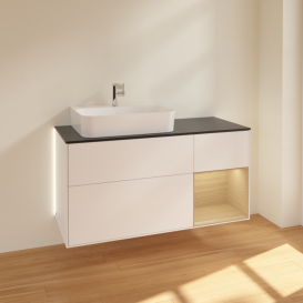 Тумба под раковину Villeroy & Boch Finion 120х50,1 см с подсветкой МДФ белый матовый лак/стекло черное матовое G152PCMT