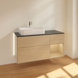 Тумба под раковину Villeroy & Boch Finion 120х50,1 см с подсветкой МДФ шпон дуба/стекло черное матовое G152PCPC