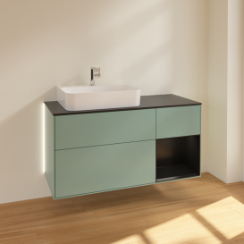 Тумба під раковину Villeroy & Boch Finion 120х50,1 см із підсвічуванням МДФ оливковий матовий лак/скло чорне матове G152PDGM
