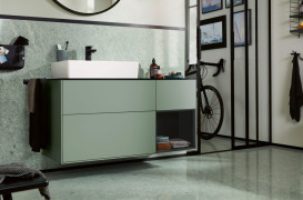 Тумба під раковину Villeroy & Boch Finion 120х50,1 см із підсвічуванням МДФ оливковий матовий лак/скло чорне матове G152PDGM