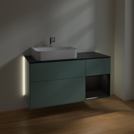 Тумба під раковину Villeroy & Boch Finion 120х50,1 см із підсвічуванням МДФ оливковий матовий лак/скло чорне матове G152PDGM