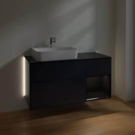 Тумба под раковину Villeroy & Boch Finion 120х50,1 см с подсветкой МДФ темно-синий матовый лак/стекло черное матовое G152PDHG