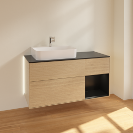 Тумба под раковину Villeroy & Boch Finion 120х50,1 см с подсветкой МДФ шпон дуба/стекло черное матовое G152PDPC