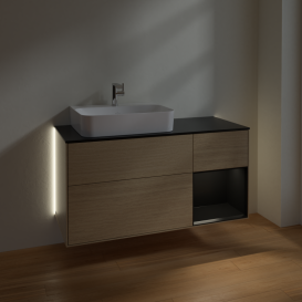 Тумба под раковину Villeroy & Boch Finion 120х50,1 см с подсветкой МДФ шпон дуба/стекло черное матовое G152PDPC