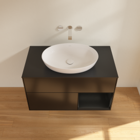 Тумба под раковину Villeroy & Boch Finion 100х50,1 см с подсветкой МДФ черный матовый лак/стекло черное матовое GA22PDPD