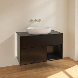 Тумба под раковину Villeroy & Boch Finion 100х50,1 см с подсветкой МДФ черный матовый лак/стекло черное матовое GA22PDPD