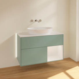 Тумба под раковину Villeroy & Boch Finion 100х50,1 см с подсветкой МДФ оливковый матовый лак/стекло белое матовое GA21GFGM