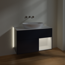Тумба под раковину Villeroy & Boch Finion 100х50,1 см с подсветкой МДФ темно-синий матовый лак/стекло белое матовое GA21GFHG