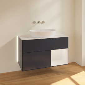 Тумба под раковину Villeroy & Boch Finion 100х50,1 см с подсветкой МДФ темно-синий матовый лак/стекло белое матовое GA21GFHG