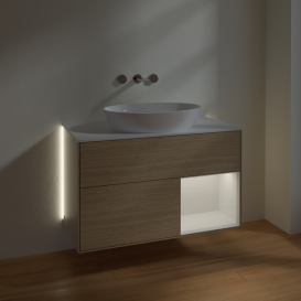 Тумба под раковину Villeroy & Boch Finion 100х50,1 см с подсветкой МДФ шпон дуба/стекло белое матовое GA21GFPC