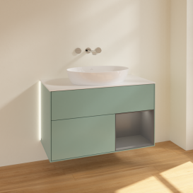 Тумба под раковину Villeroy & Boch Finion 100х50,1 см с подсветкой МДФ оливковый матовый лак/стекло белое матовое GA21GKGM