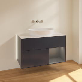 Тумба под раковину Villeroy & Boch Finion 100х50,1 см с подсветкой МДФ темно-синий матовый лак/стекло белое матовое GA21GKHG