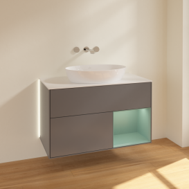 Тумба под раковину Villeroy & Boch Finion 100х50,1 см с подсветкой МДФ антрацит матовый лак/стекло белое матовое GA21GMGK