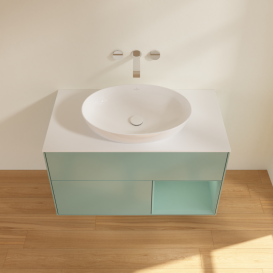 Тумба под раковину Villeroy & Boch Finion 100х50,1 см с подсветкой МДФ оливковый матовый лак/стекло белое матовое GA21GMGM