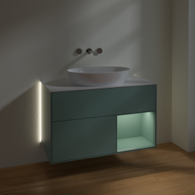 Тумба под раковину Villeroy & Boch Finion 100х50,1 см с подсветкой МДФ оливковый матовый лак/стекло белое матовое GA21GMGM