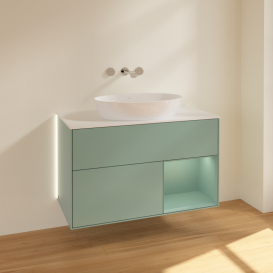 Тумба под раковину Villeroy & Boch Finion 100х50,1 см с подсветкой МДФ оливковый матовый лак/стекло белое матовое GA21GMGM