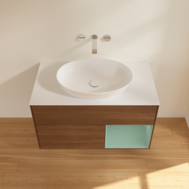 Тумба под раковину Villeroy & Boch Finion 100х50,1 см с подсветкой МДФ шпон грецкого ореха/стекло белое матовое GA21GMGN