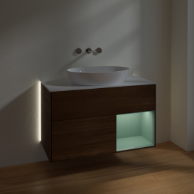 Тумба под раковину Villeroy & Boch Finion 100х50,1 см с подсветкой МДФ шпон грецкого ореха/стекло белое матовое GA21GMGN