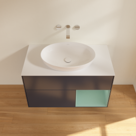 Тумба под раковину Villeroy & Boch Finion 100х50,1 см с подсветкой МДФ темно-синий матовый лак/стекло белое матовое GA21GMHG