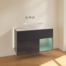 Тумба под раковину Villeroy & Boch Finion 100х50,1 см с подсветкой МДФ темно-синий матовый лак/стекло белое матовое GA21GMHG