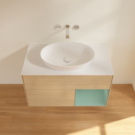 Тумба под раковину Villeroy & Boch Finion 100х50,1 см с подсветкой МДФ шпон дуба/стекло белое матовое GA21GMPC