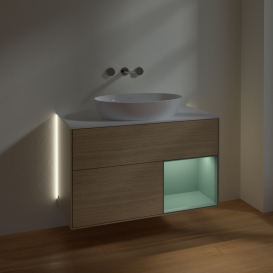 Тумба под раковину Villeroy & Boch Finion 100х50,1 см с подсветкой МДФ шпон дуба/стекло белое матовое GA21GMPC