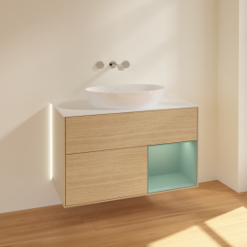 Тумба под раковину Villeroy & Boch Finion 100х50,1 см с подсветкой МДФ шпон дуба/стекло белое матовое GA21GMPC