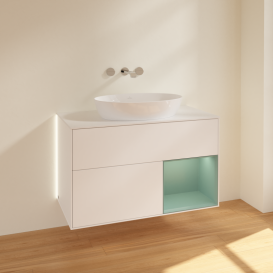 Тумба під раковину Villeroy & Boch Finion 100х50,1 см із підсвічуванням МДФ білий матовий лак/скло біле матове GA21GMMT