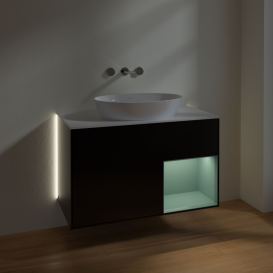 Тумба под раковину Villeroy & Boch Finion 100х50,1 см с подсветкой МДФ черный матовый лак/стекло белое матовое GA21GMPD