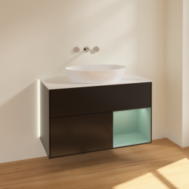 Тумба под раковину Villeroy & Boch Finion 100х50,1 см с подсветкой МДФ черный матовый лак/стекло белое матовое GA21GMPD