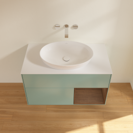 Тумба под раковину Villeroy & Boch Finion 100х50,1 см с подсветкой МДФ оливковый матовый лак/стекло белое матовое GA21GNGM