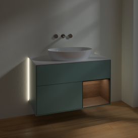 Тумба под раковину Villeroy & Boch Finion 100х50,1 см с подсветкой МДФ оливковый матовый лак/стекло белое матовое GA21GNGM