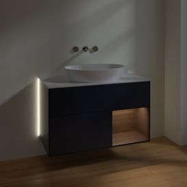 Тумба под раковину Villeroy & Boch Finion 100х50,1 см с подсветкой МДФ темно-синий матовый лак/стекло белое матовое GA21GNHG