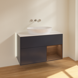 Тумба под раковину Villeroy & Boch Finion 100х50,1 см с подсветкой МДФ темно-синий матовый лак/стекло белое матовое GA21GNHG