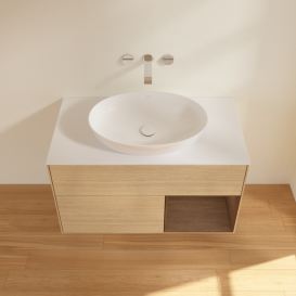 Тумба под раковину Villeroy & Boch Finion 100х50,1 см с подсветкой МДФ шпон дуба/стекло белое матовое GA21GNPC