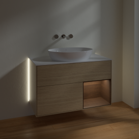 Тумба под раковину Villeroy & Boch Finion 100х50,1 см с подсветкой МДФ шпон дуба/стекло белое матовое GA21GNPC