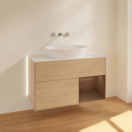 Тумба под раковину Villeroy & Boch Finion 100х50,1 см с подсветкой МДФ шпон дуба/стекло белое матовое GA21GNPC